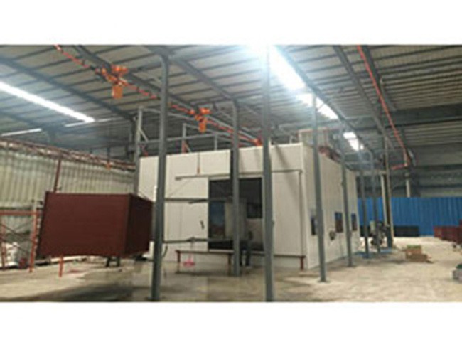 Chaîne de peinture par poudrage pour cuve ondé de transformateur